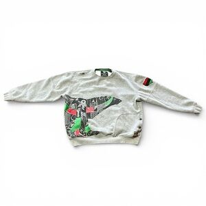 Vintage AKADEMIKS Gray Graphic Crewneck Sweatshirt with Green & Red Accents XL